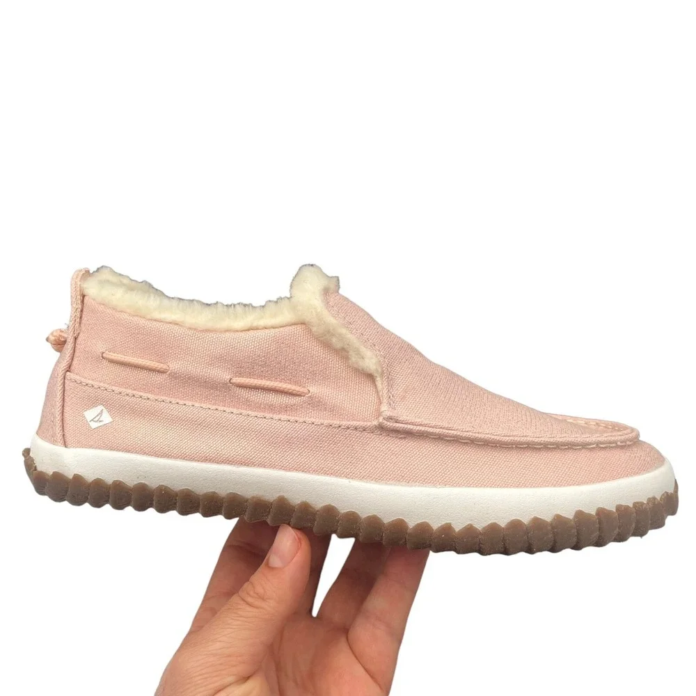 Sperry Youth Girls Moc-Sider Faux Fur Lined Winter Shoes Size 4 Blush Pink White